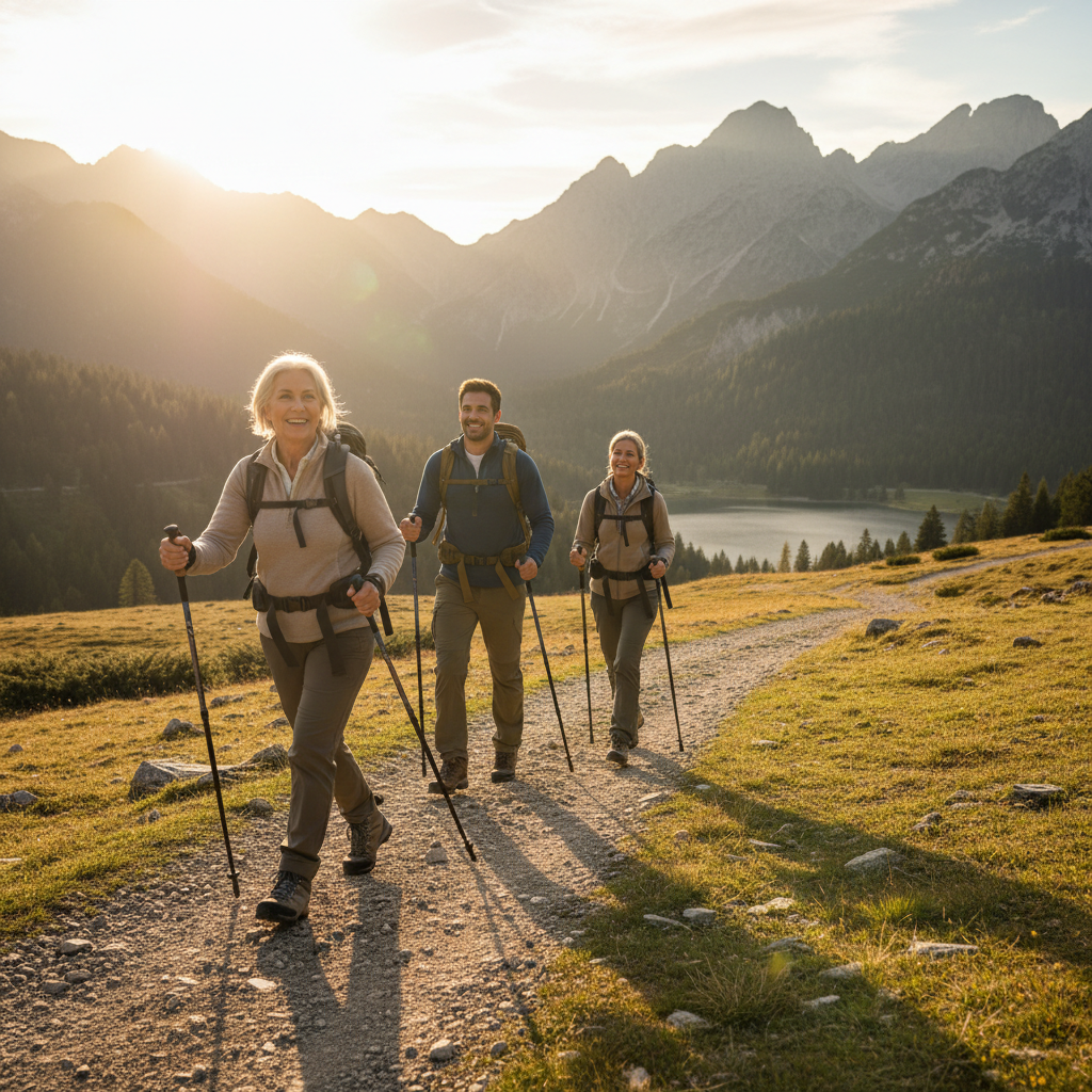 Der sichere Schritt: Wie Nordic-Walking-Stöcke die Kniebelastung verringern und die Haltung verbessern — Redaktionelles Bild 3