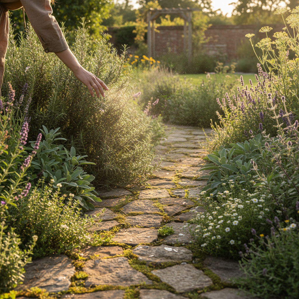 La vora perfumada: plantar herbes que freguem en passar pels camins del jardí — Imatge editorial 2