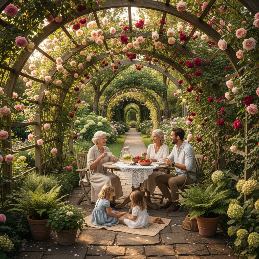 Unter der Rosenlaube: Schattige Rückzugsorte im Garten gestalten, die vor Hitze schützen — Redaktionelles Bild 3