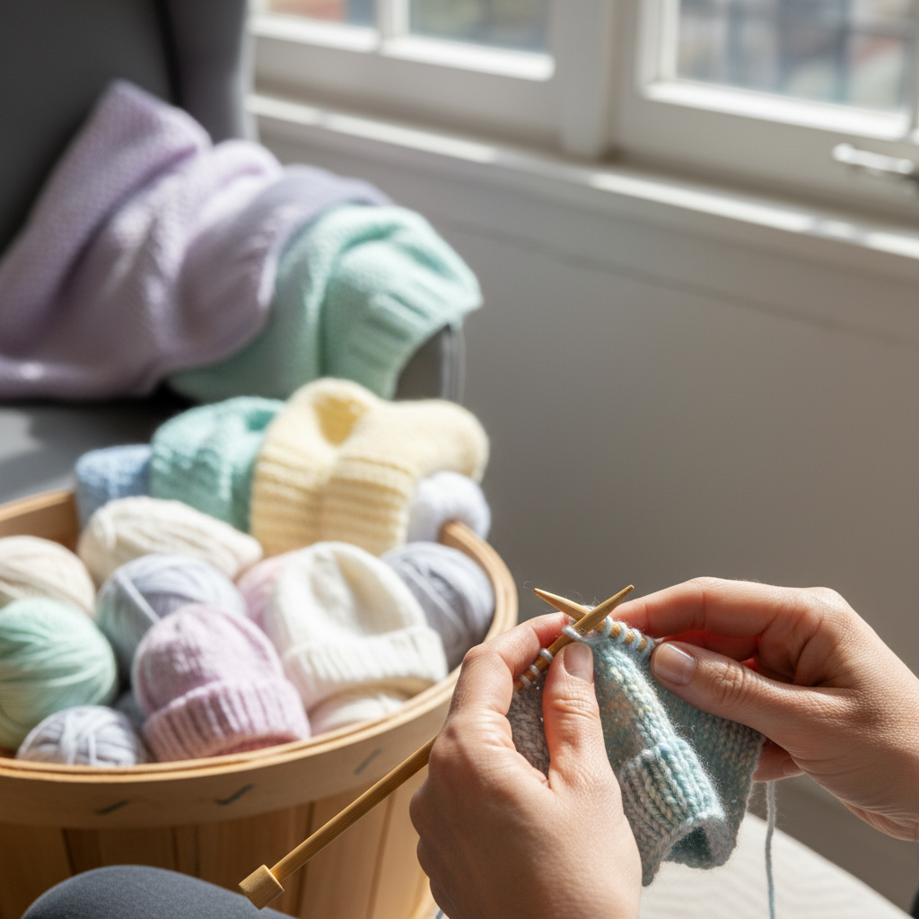 Ferri in movimento: lavorare a maglia copertine per neonati e cappellini per prematuri destinati alle cliniche locali — Immagine editoriale 2