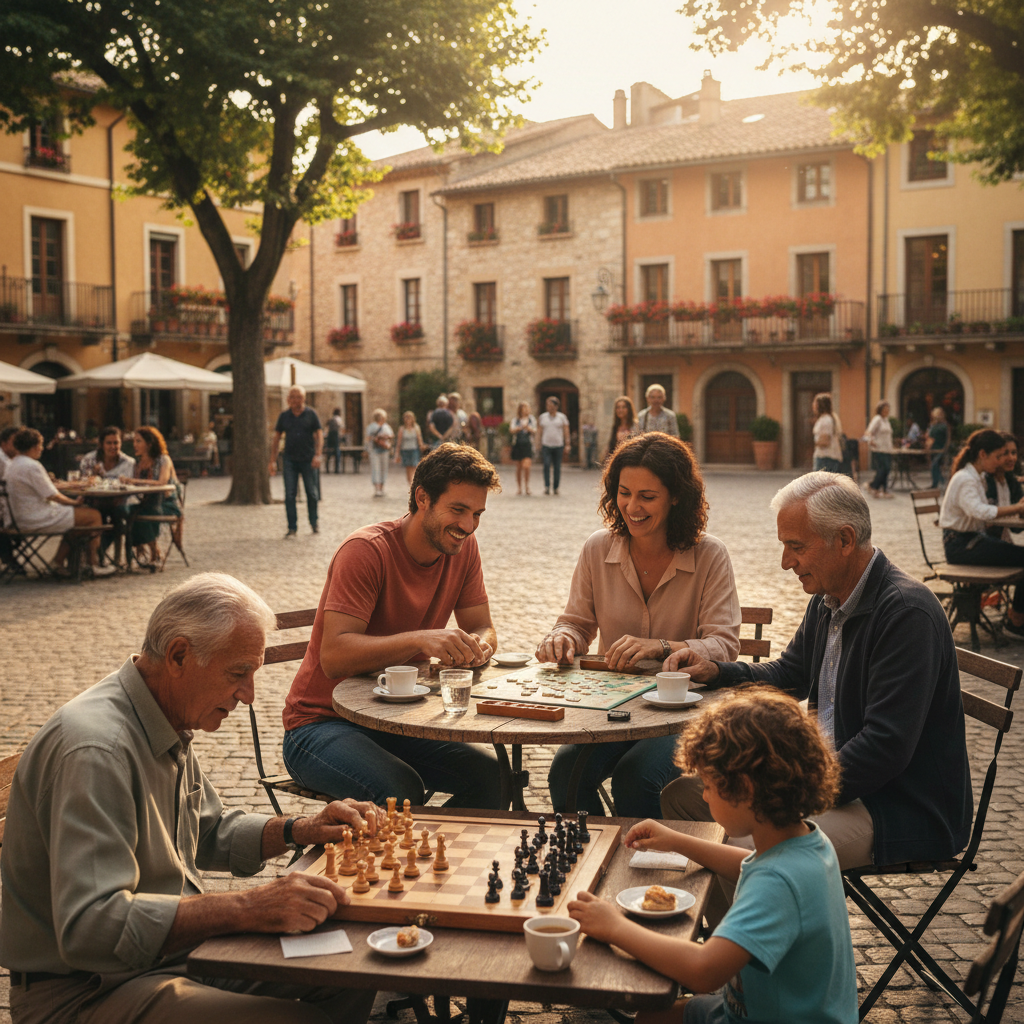Schachmatt auf dem Platz: Schach, Domino und Scrabble an warmen Nachmittagen — Redaktionelles Bild 3
